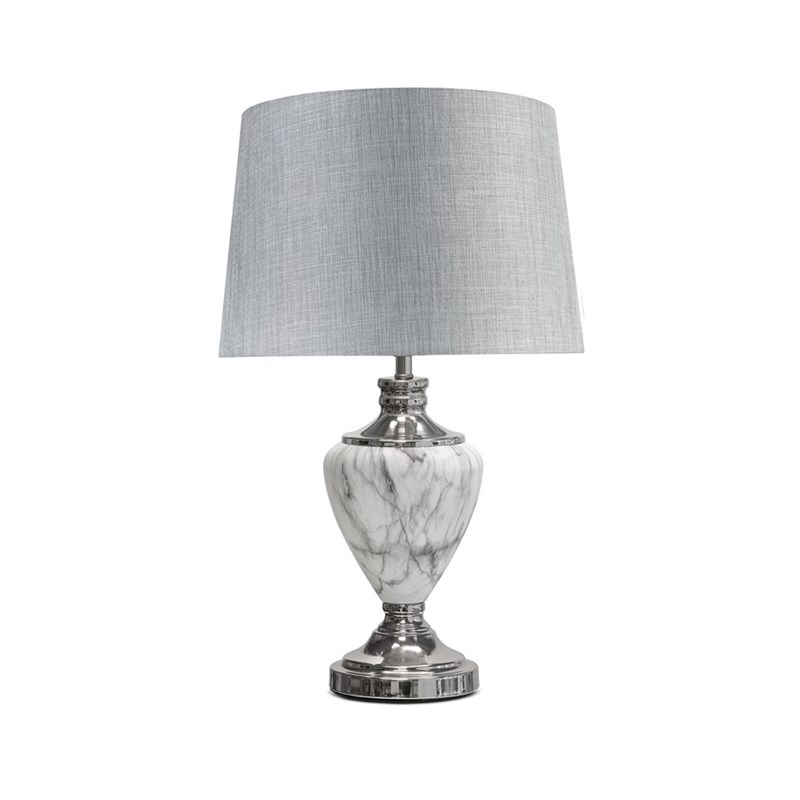 Hepburn Large Grey Marble Effect Table Lamp with Grey Shade - Grey & Silver Hepburn Large Grey Marble Effect Table Lamp with Grey Shade - Grey & Silver