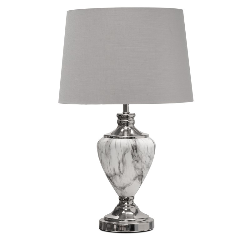 Hepburn Large Grey Marble Effect Table Lamp with Grey Silver Lined Shade - Grey Hepburn Large Grey Marble Effect Table Lamp with Grey Silver Lined Shade - Grey