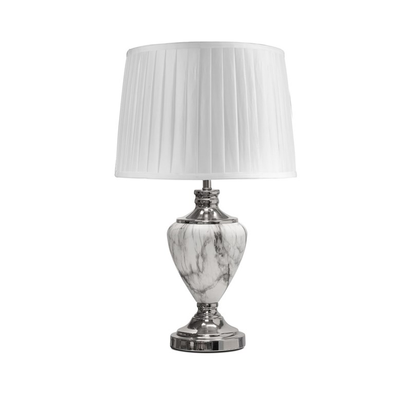 Hepburn Large Grey Marble Table Lamp with Ivory Pleat Shade - Grey & Silver Hepburn Large Grey Marble Table Lamp with Ivory Pleat Shade - Grey & Silver
