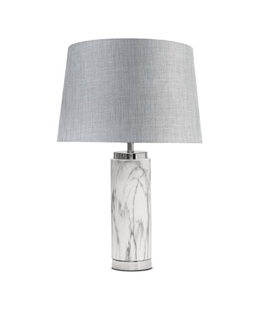 Cylinder Grey Marble Effect Table Lamp with Grey Linen Shade