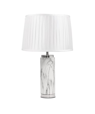 Cylinder Grey Marble Effect Table Lamp with Ivory Pleat Shade