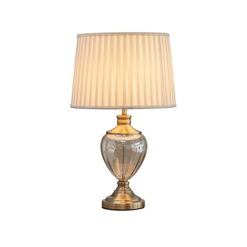 Hepburn Large Amber Glass Antique Brass Table Lamp with Cream Pleat Shade