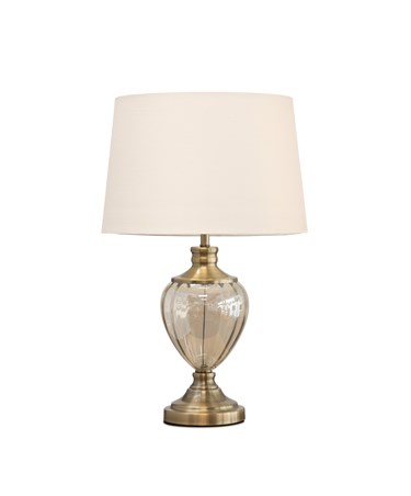 Hepburn Large Amber Glass Antique Brass Table Lamp with Ivory Gold Linen Shade