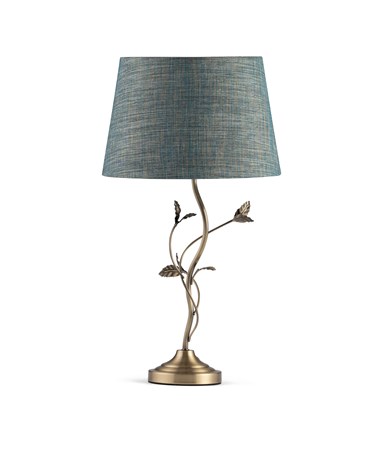 Leaf Antique Brass Table with Blue Gold Shade Leaf Antique Brass Table with Blue Gold Shade