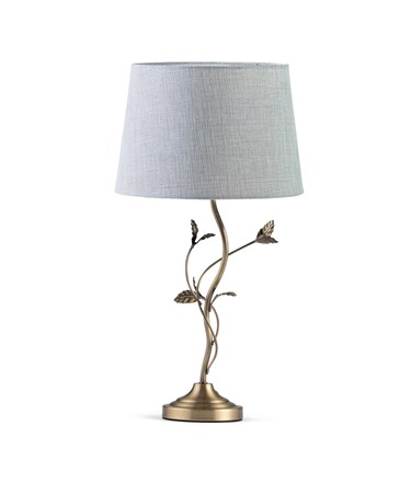 Leaf Antique Brass Table with Grey Linen Shade Leaf Antique Brass Table with Grey Linen Shade