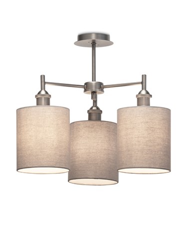 Echo Modern  3 Light Pewter Ceiling Light with Grey Linen Shades