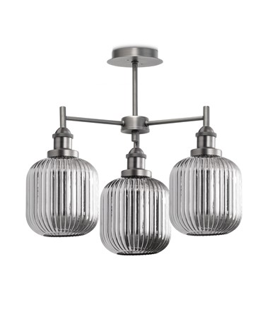 Echo 3 Light Pewter and Smoked Ribbed Glass