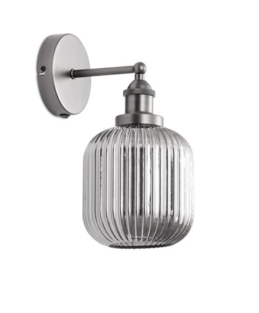 Echo Pewter Wall Light with Smoked Ribbed Glass
