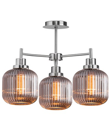 Silver Corsica 3 Light with Ribbed Smoked Glass