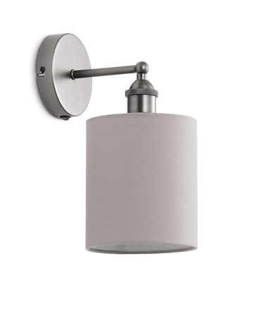 Echo Modern Pewter Wall Light with Grey Linen Shade Echo Modern Pewter Wall Light with Grey Linen Shade