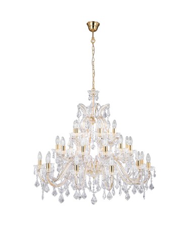 Searchlight Marie Therese Tiered 30 Light Chandelier - Crystal - Brass