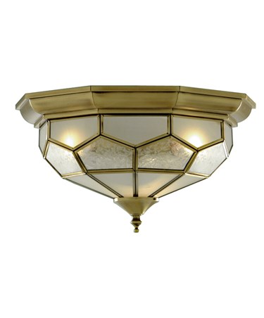 Searchlight Flush Ceiling Light - Antique Brass - Leaded Frosted Glass