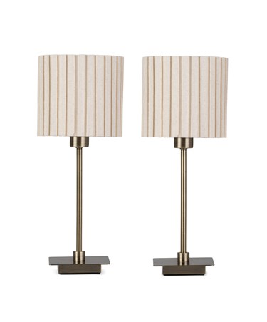(Pair)Darwen Square Stick Antique Brass Table Lamp with Natural Hard Pleat Shade