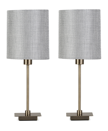 (Pair) Darwen Square Stick Antique Brass with Grey Linen Shade