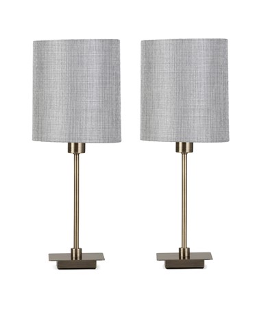 (Pair) Darwen Square Stick Antique Brass with Grey Linen Shade