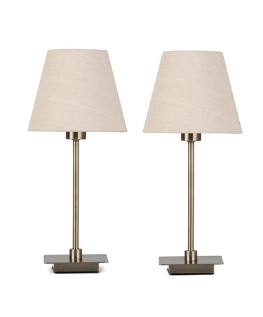 (Pair) Darwen Square Stick Antique Brass with Natural Linen Shade