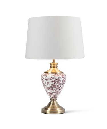 Hepburn Red printed / Antique Table Lamp with Ivory Lined Shade