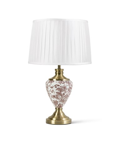 Hepburn Red Printed / Antique Table Lamp with Ivory Pleat Shade Hepburn Red Printed / Antique Table Lamp with Ivory Pleat Shade