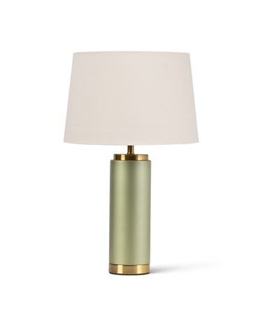 Cylinder Frosted Sage Green / Gold Effect Table Lamp with Ivory Gold Lined Shade