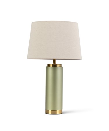Cylinder Frosted Sage Green / Gold Effect Table Lamp with Natural Shade
