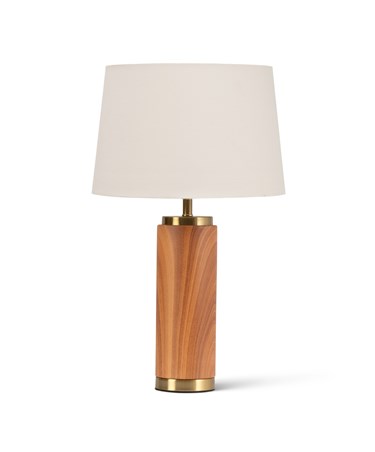 Cylinder Wood Effect Print/Gold Table Lamp with Ivory Gold Lined Shade