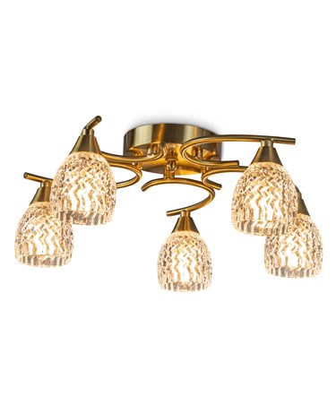 Hendon 5 Light Gold Brass Effect Semi Flush Ceiling Light