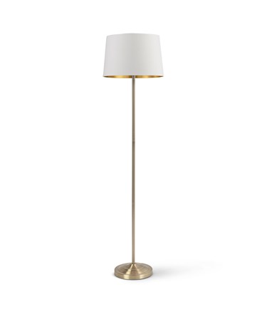 Stockholm Antique Brass Floor Lamp with Gold Linen Shade