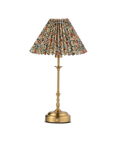 Florence Rechargeable Antique Table Lamp with Floral Pleated Coolie Florence Rechargeable Antique Table Lamp with Floral Pleated Coolie