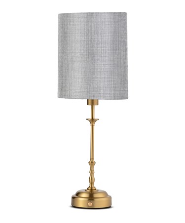 Florence Rechargeable Antique Brass Table Lamp with Grey Linen Shade