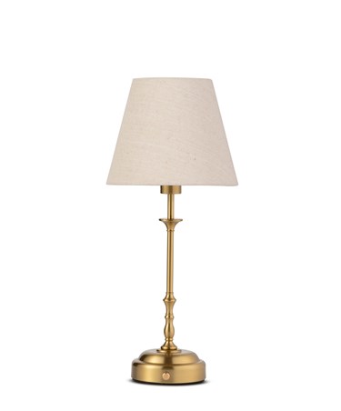 Florence Rechargeable Antique Brass Table Lamp with Natural Linen Shade Florence Rechargeable Antique Brass Table Lamp with Natural Linen Shade