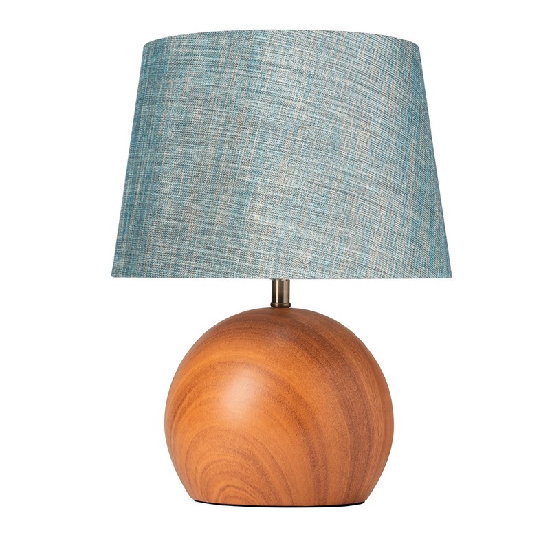 Canon Ball Walnut Print Table Lamp with Blue Gold Shade Canon Ball Walnut Print Table Lamp with Blue Gold Shade