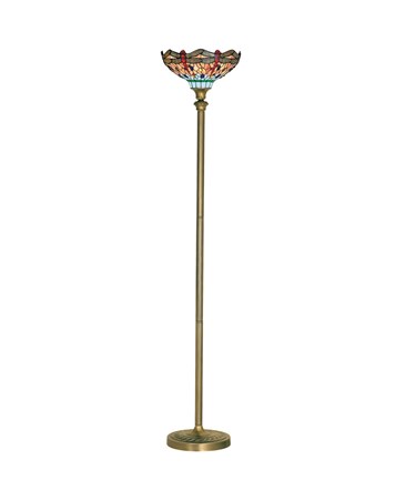 Searchlight Dragonfly Tiffany Style Floor Lamp - Brass Base - 173cm