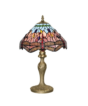Searchlight Dragonfly Tiffany Table Lamp - Brass Base - 47Cm