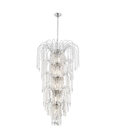 Searchlight Waterfall 13 Light 5 Tier Chandelier - Chrome - Crystal Drops