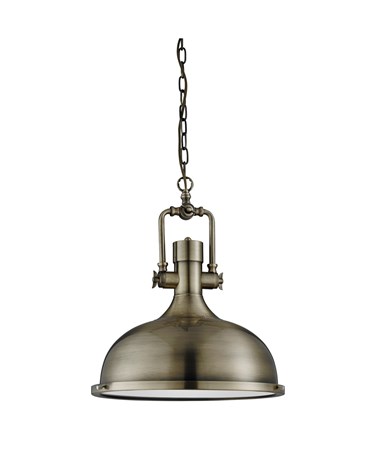 Searchlight Industrial Chain Pendant Light - Frosted Glass - Antique Brass - M