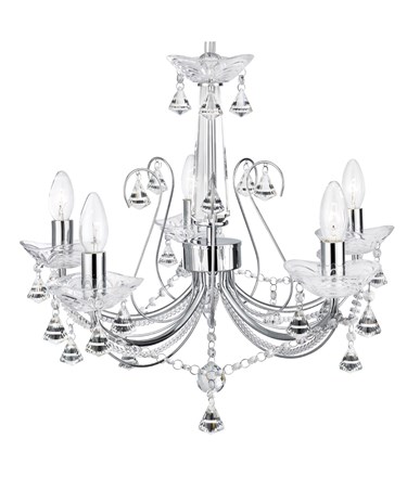 Searchlight Lafayette 5 Light Chandelier - Chrome & Clear Crystal & Glass Detail