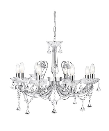 Searchlight Lafayette 8 Light Chandelier - Chrome & Clear Crystal & Glass Detail