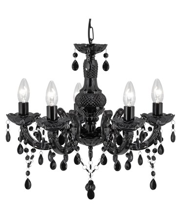 Searchlight Marie Therese  5 Light Chandelier - Black Glass