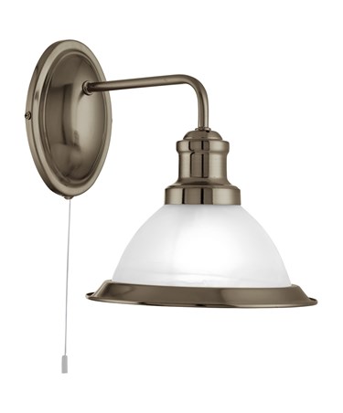 Searchlight Bistro Industrial Wall Light - Antique Brass - Pull Cord