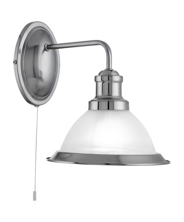 Searchlight Bistro Industrial Wall Light - Satin Silver - Pull Cord