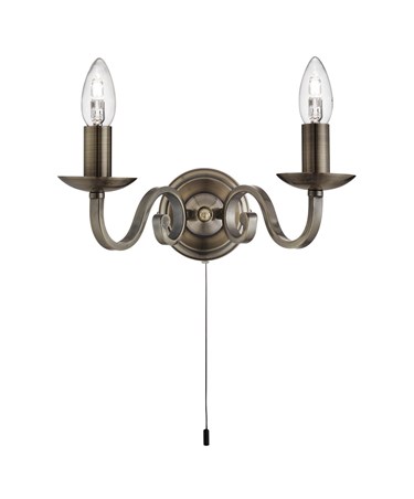 Searchlight Richmond Traditional Double Wall Light - Scroll Arms - Antique Brass