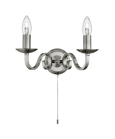 Searchlight Richmond Traditional Double Wall Light - Scroll Arms - Satin Silver