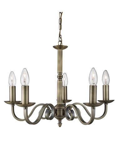 Searchlight Richmond Traditional Ceiling 5 Light - Scroll Arms - Antique Brass