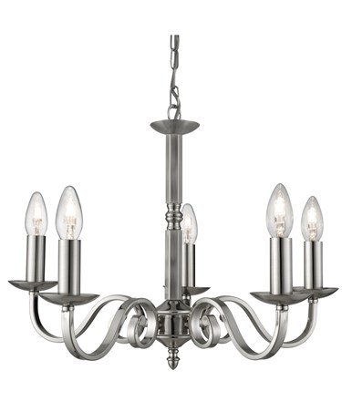 Searchlight Richmond Traditional Ceiling 5 Light - Scroll Arms - Satin Silver