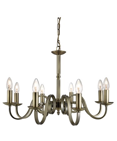 Searchlight Richmond Traditional Ceiling 8 Light - Scroll Arms - Antique Brass