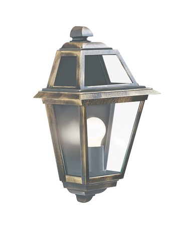 Searchlight New Orleans Outdoor Wall Light - Black & Gold - Clear Glass