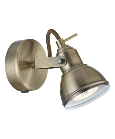 Searchlight Focus Industrial Wall Spotlight - Antique Brass - Switched