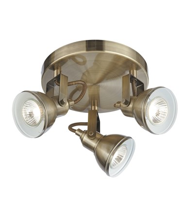 Searchlight Focus Industrial Ceiling 3 Spotlight - Antique Brass - Round
