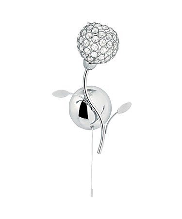 Searchlight Bellis Ii Wall Light - Chrome - Clear Deco Glass Shade - Pull Cord
