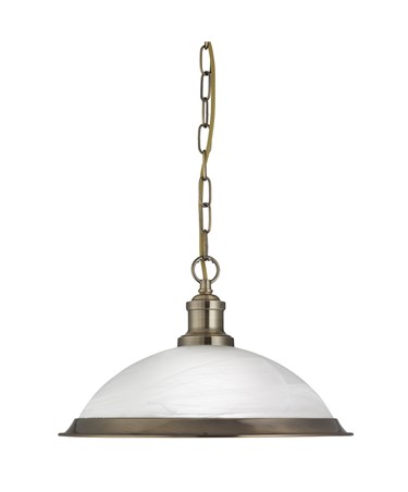 Searchlight Bistro Industrial Pendant - Antique Brass - Marble Glass Shade